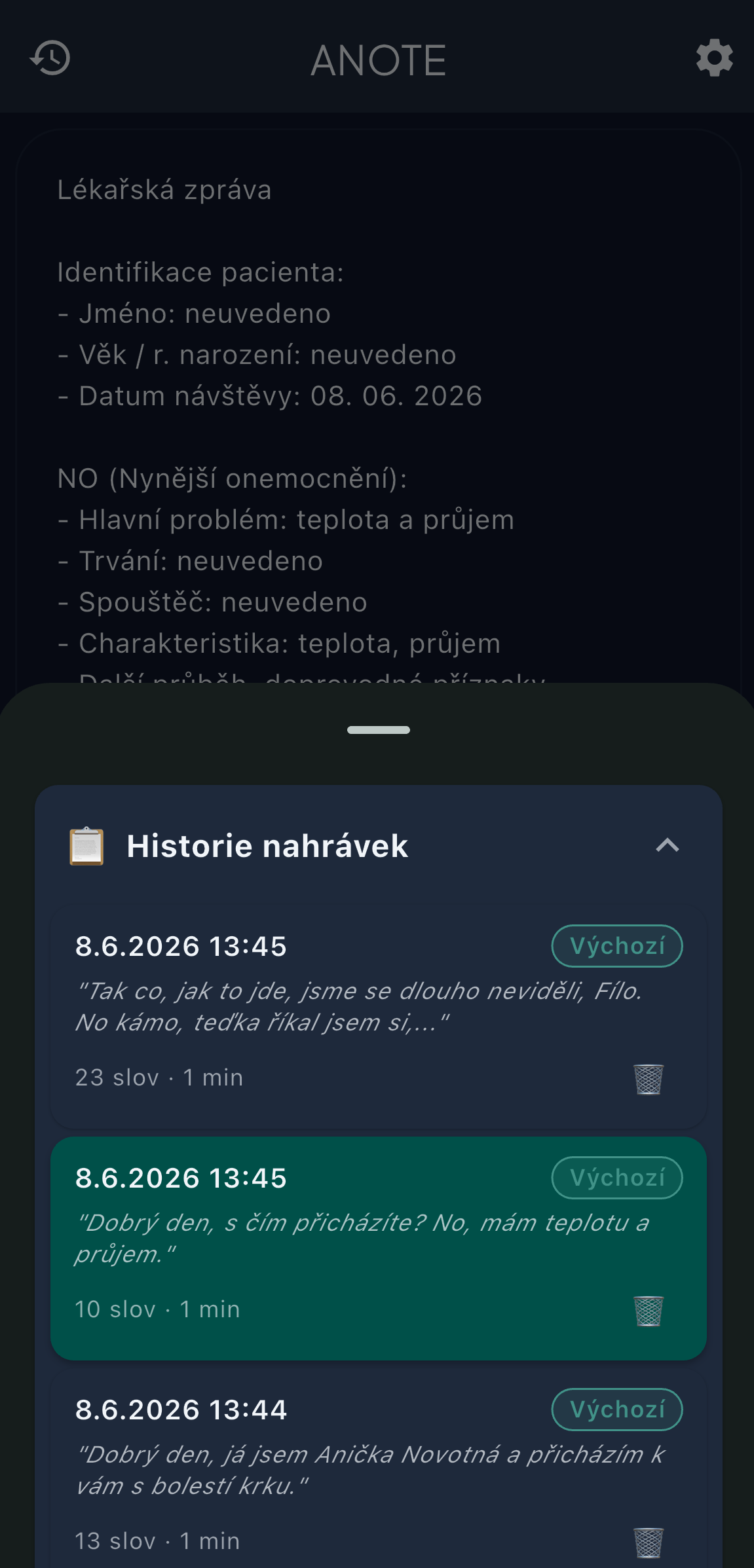 Historie nahrávek